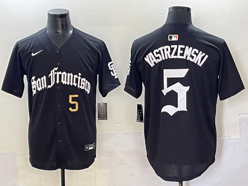 Men 2025 San Francisco Giants #5 Yastrezemski Black Five generations Joint Name Nike MLB Jersey style 7->san francisco giants->MLB Jersey